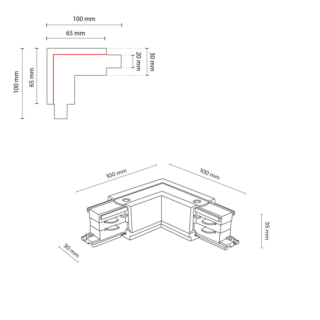 TRACER TRÓJOBWODOWY BLACK ŁĄCZNIK KĄTOWY LEFT