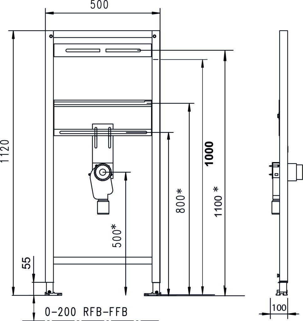 JOMO/WERIT JOMOTech STELAŻ UMYWALKA NIEPEŁNOSPRAWNI H=1120 / MOCOWANIE ARMATURA PŁYTA / SYFON 104-000000003