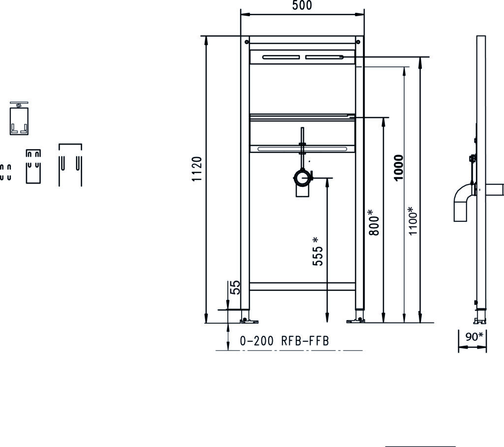 JOMO/WERIT JOMOTech STELAŻ UMYWALKA H=1120 / MOCOWANIE ARMATURY 104-000000007