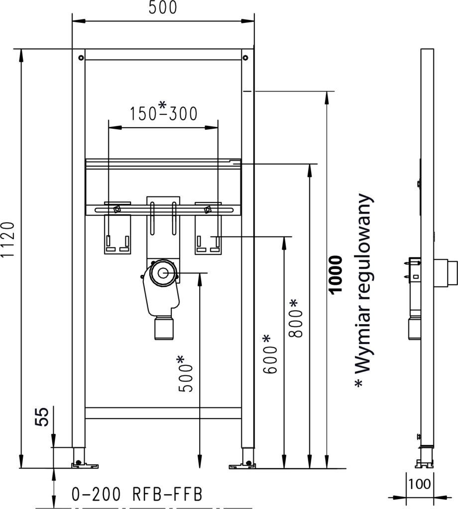 JOMO/WERIT STELAŻ UMYWALKA NIEPEŁNOSPRAWNI H=1120/ 1-OTWÓR / SYFON / REGULACJA 104-000000001