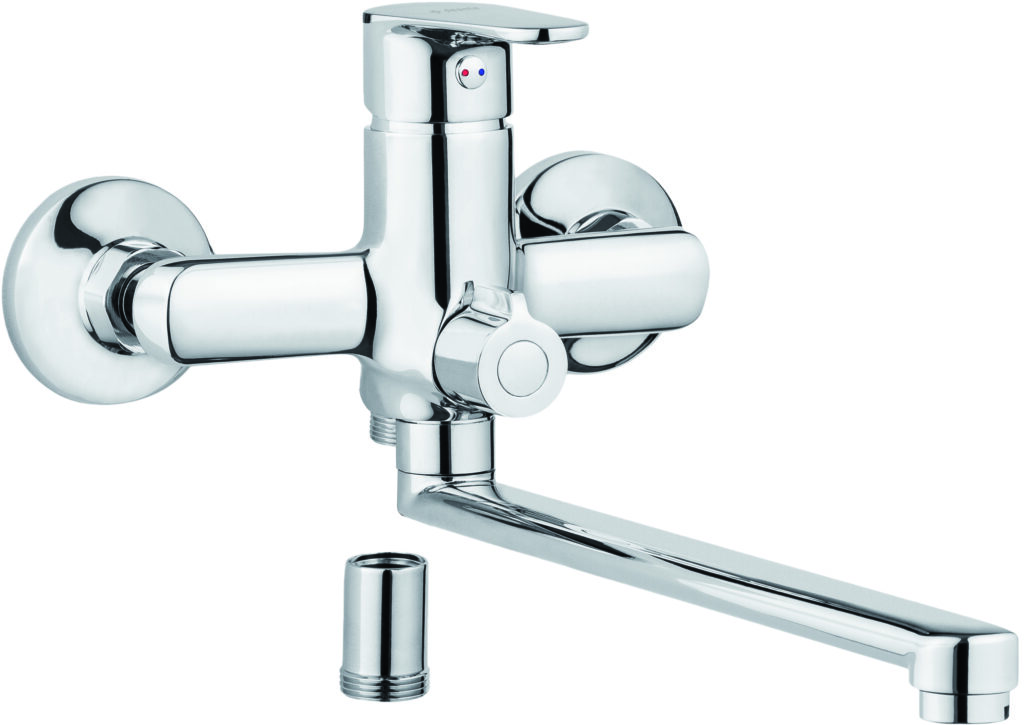 Bateria umywalkowo-wannowa ścienna z wydłużoną wylewką – podłączenie na wąż