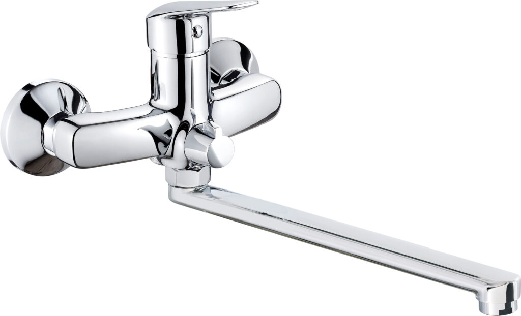 Bateria umywalkowa ścienna z wydłużoną wylewką – podłączenie na wąż