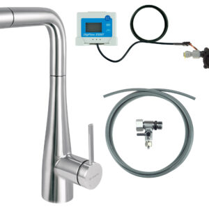 Bateria kuchenna z zestawem do filtracji wody  z wyciąganą wylewką