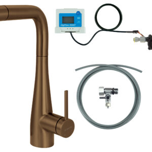 Bateria kuchenna z zestawem do filtracji wody  z wyciąganą wylewką