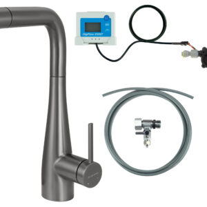 Bateria kuchenna z zestawem do filtracji wody  z wyciąganą wylewką