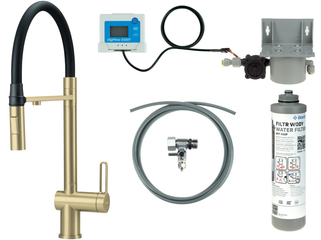 Bateria kuchenna z zestawem do filtracji wody  z elastyczną wylewką