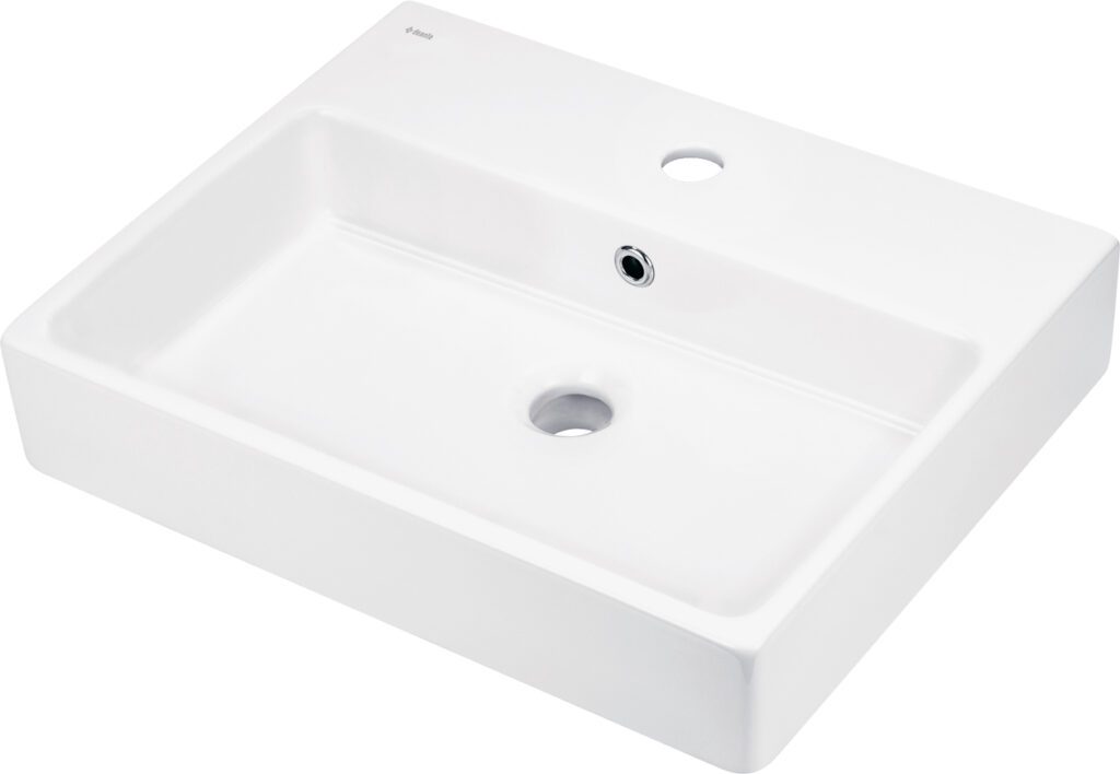 Umywalka ceramiczna nablatowa/ścienna z miejscem na baterię – 50×40 cm