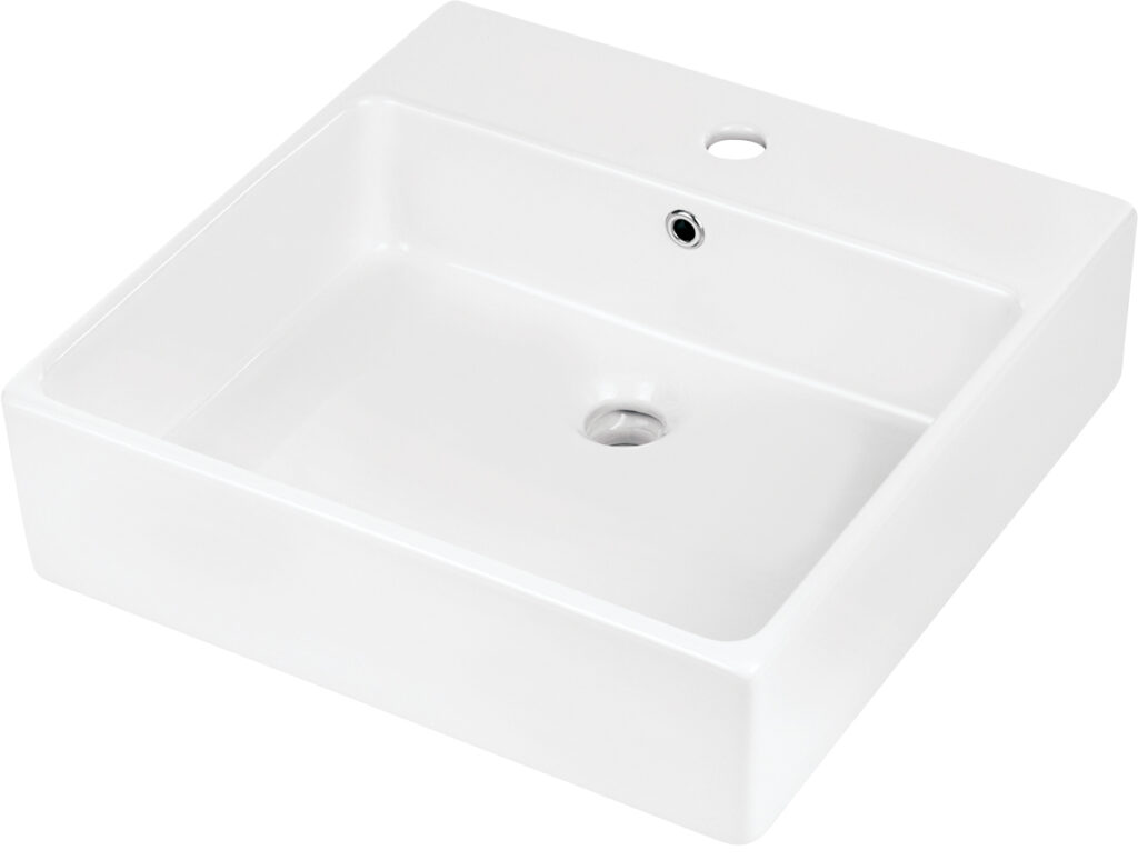 Umywalka ceramiczna nablatowa/ścienna z miejscem na baterię – 50×50 cm