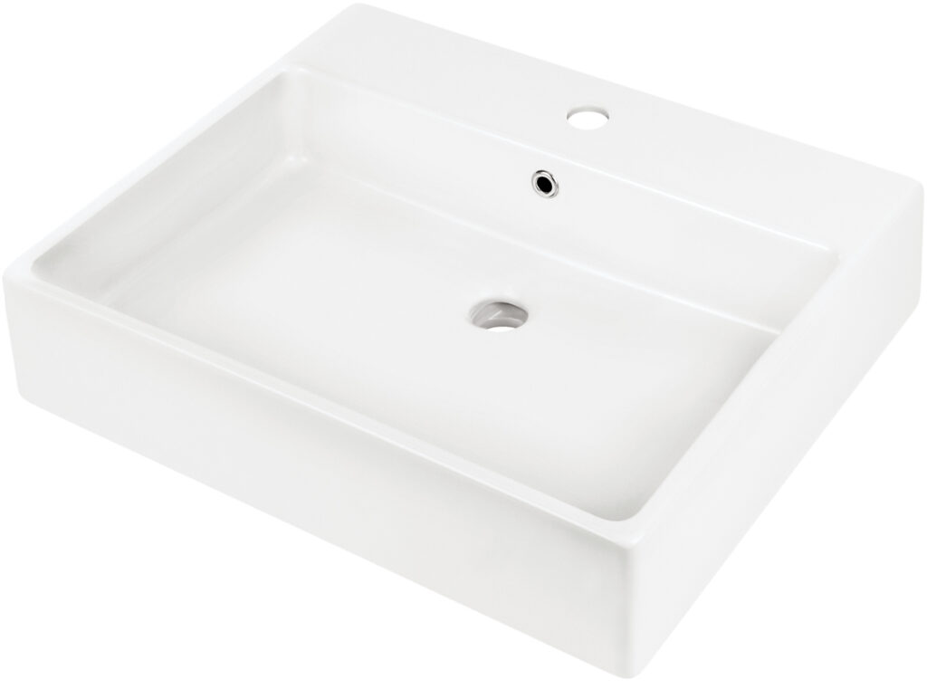 Umywalka ceramiczna nablatowa/ścienna z miejscem na baterię – 60×50 cm