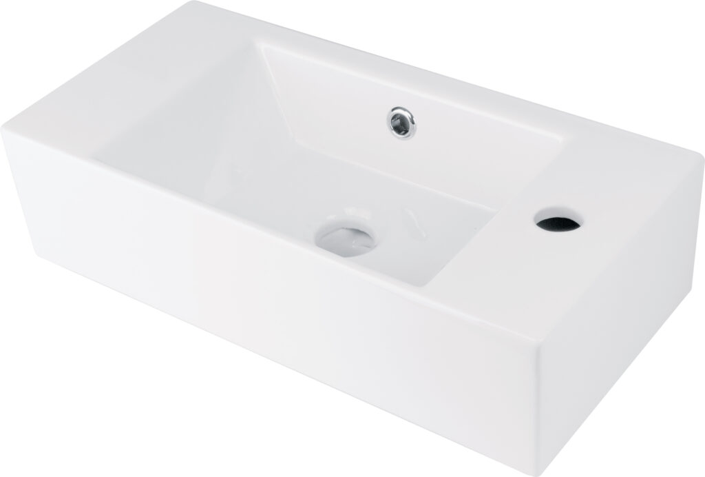 Umywalka ceramiczna nablatowa/ścienna z miejscem na baterię – prawa
