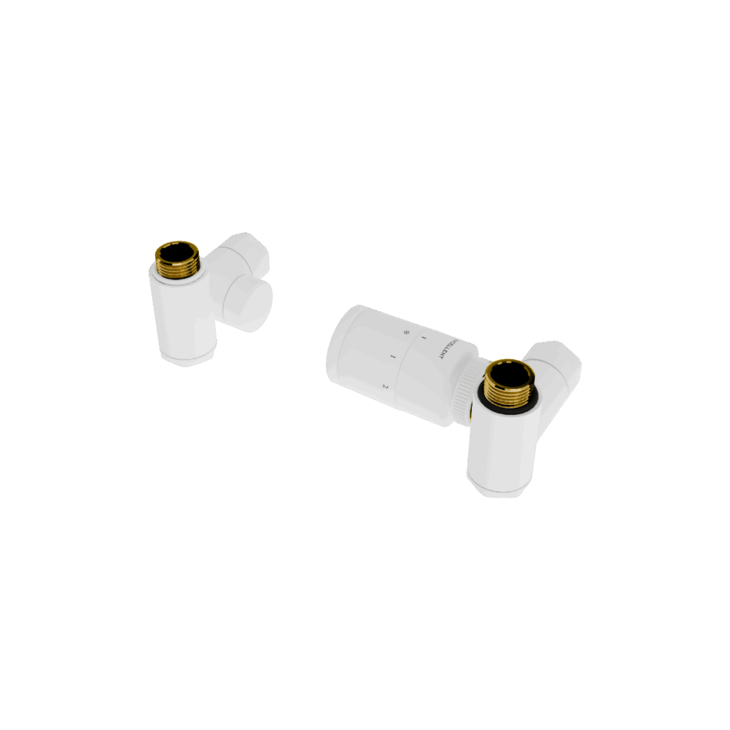 Caldo zestaw trójosiowy z głowicą termostatyczną z opcją montażu grzałki, prawy, biały mat