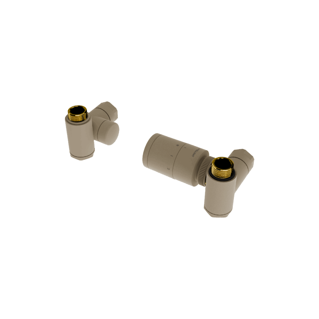 Caldo zestaw trójosiowy z głowicą termostatyczną z opcją montażu grzałki, prawy, cappuccino