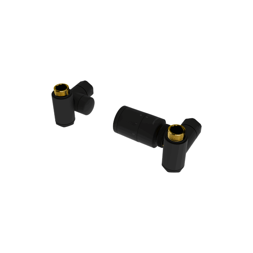 Caldo zestaw trójosiowy z głowicą termostatyczną z opcją montażu grzałki, prawy, czarny mat