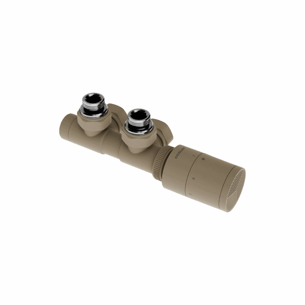 Caldo zestaw zintegrowany z głowicą termostatyczną, prawy, cappuccino