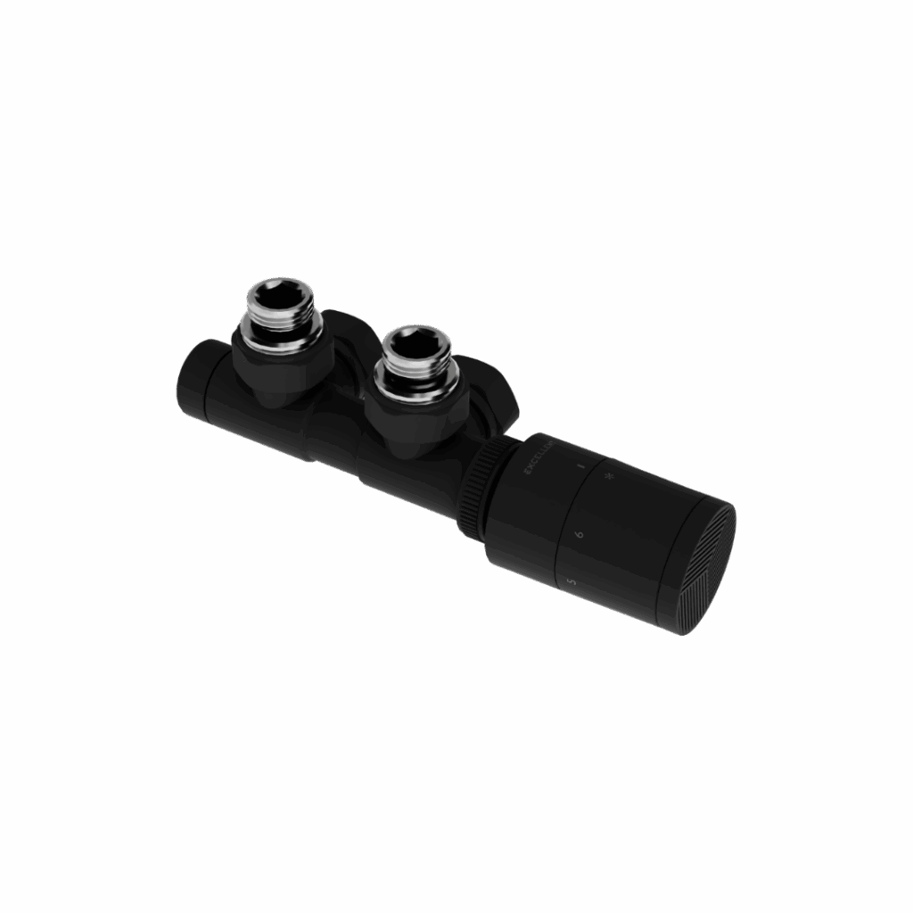 Caldo zestaw zintegrowany z głowicą termostatyczną, prawy, czarny mat