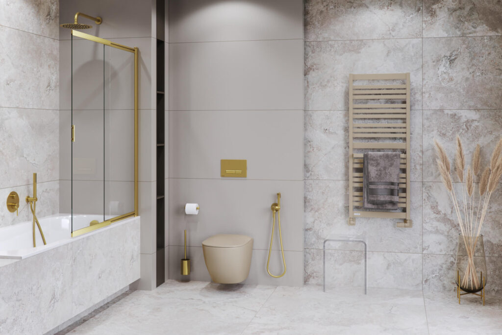 Caldo zestaw trójosiowy z głowicą termostatyczną, prawy, cappuccino