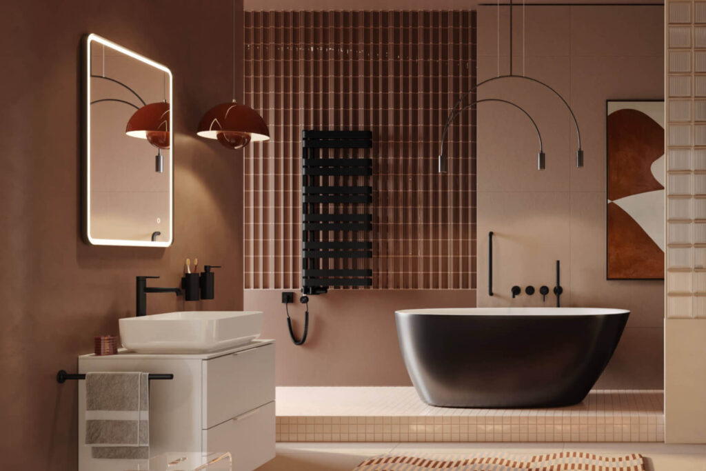 Corido lustro łazienkowe 80×60 cm prostokątne, oświetlenie LED mata grzewcza, miedziany szczotkowany