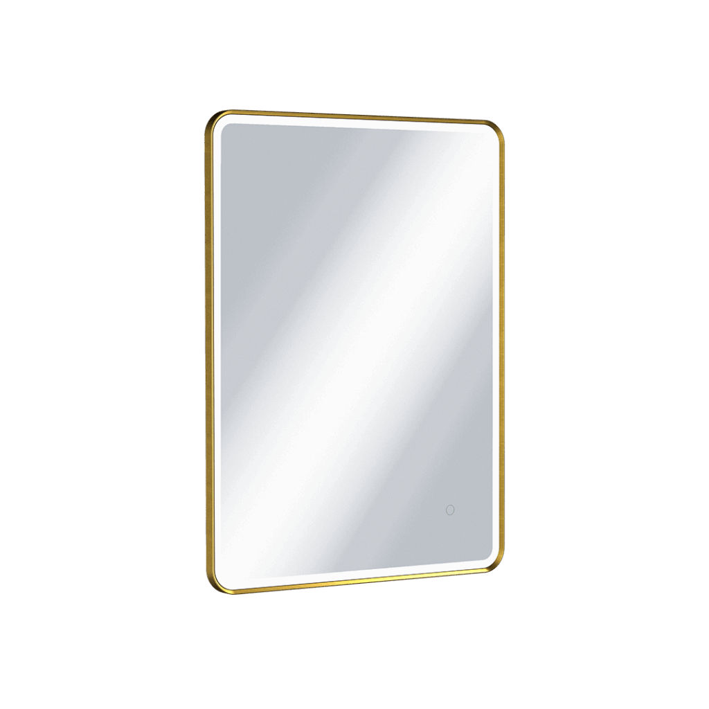 Corido lustro łazienkowe 80×60 cm prostokątne, oświetlenie LED mata grzewcza, złoty szczotkowany