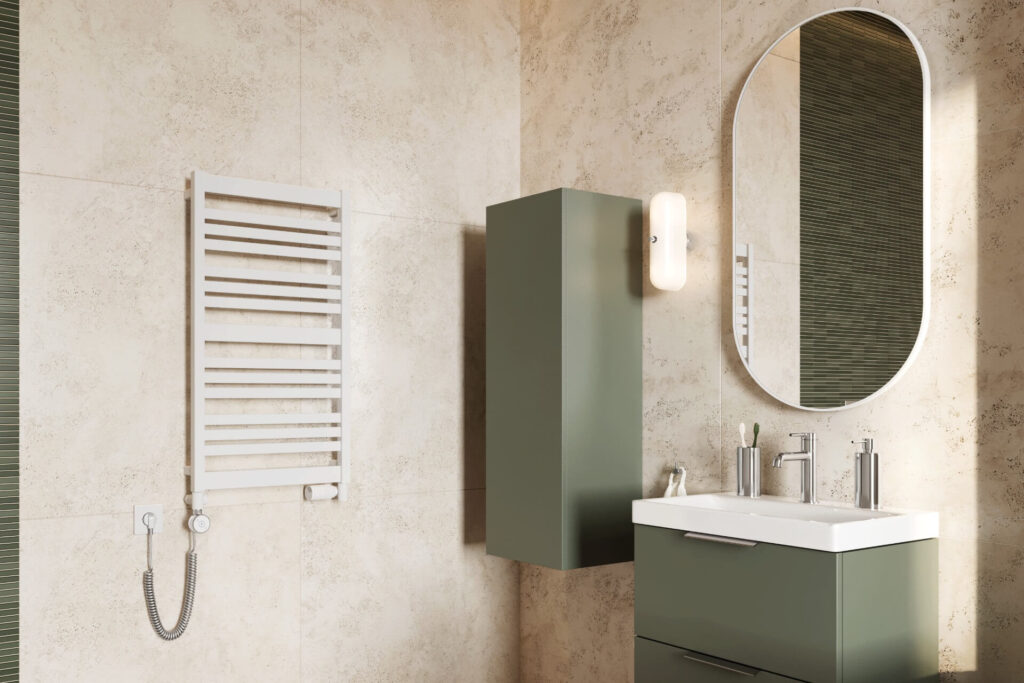 Caldo zestaw trójosiowy z głowicą termostatyczną z opcją montażu grzałki, prawy, biały mat