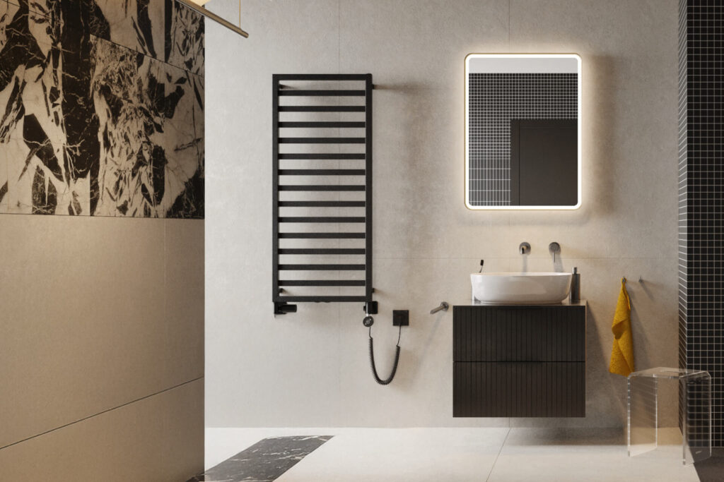 Caldo zestaw trójosiowy z głowicą termostatyczną z opcją montażu grzałki, lewy, czarny mat