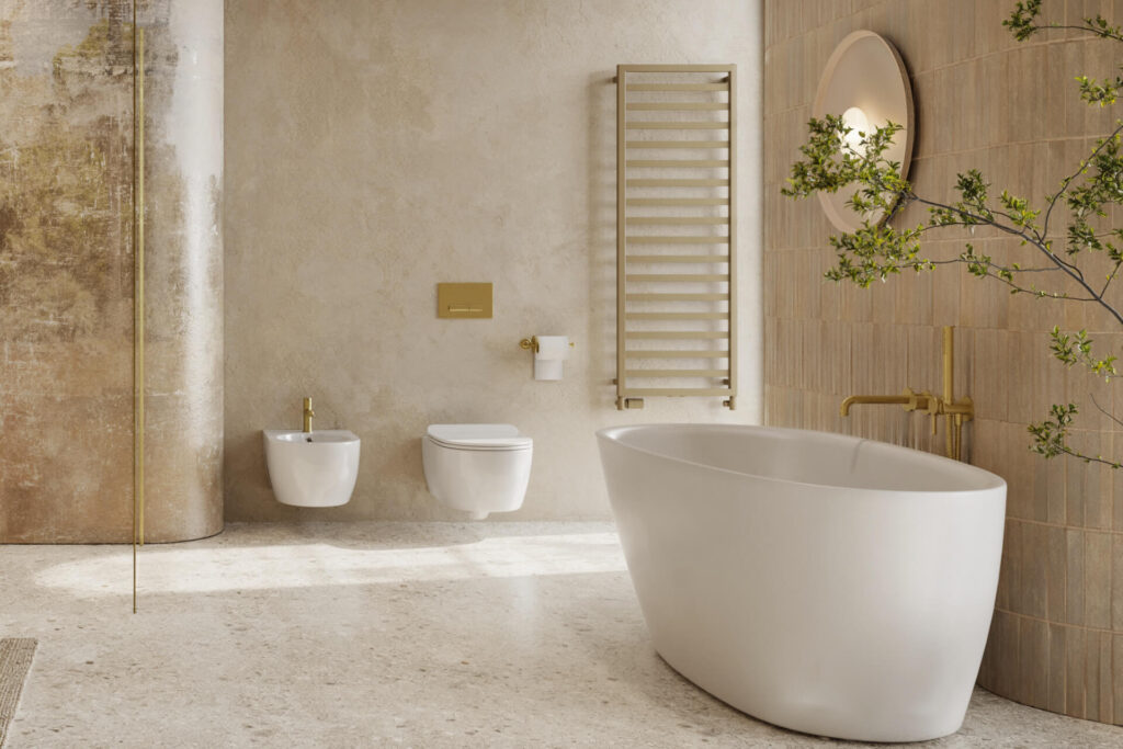 Caldo zestaw trójosiowy z głowicą termostatyczną z opcją montażu grzałki, lewy, cappuccino