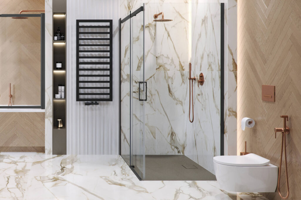 Caldo zestaw zintegrowany z głowicą termostatyczną, lewy, czarny mat