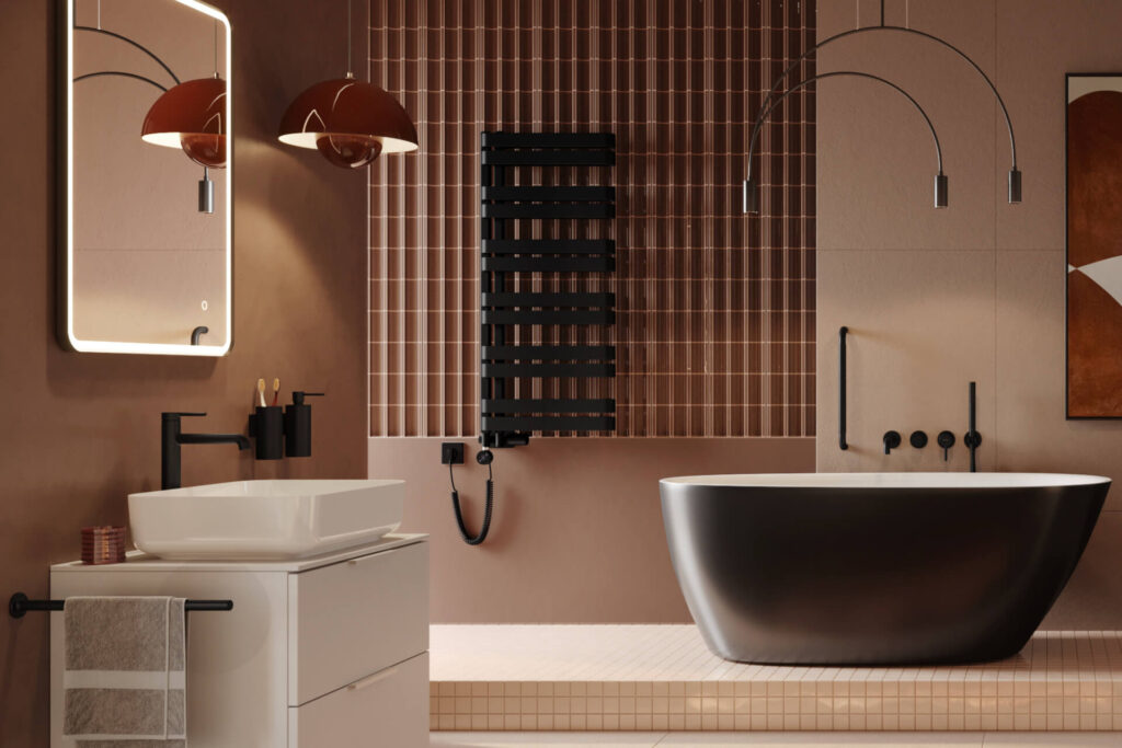 Caldo zestaw trójosiowy z głowicą termostatyczną z opcją montażu grzałki, prawy, czarny mat