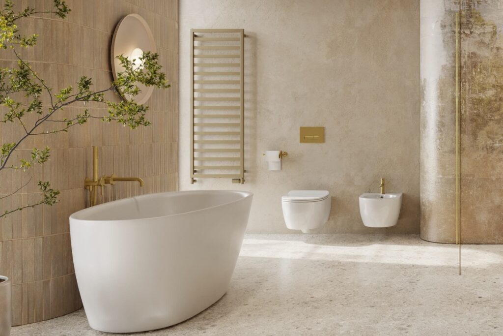 Caldo zestaw trójosiowy z głowicą termostatyczną z opcją montażu grzałki, prawy, cappuccino