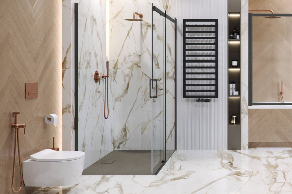 Caldo zestaw zintegrowany z głowicą termostatyczną, prawy, czarny mat