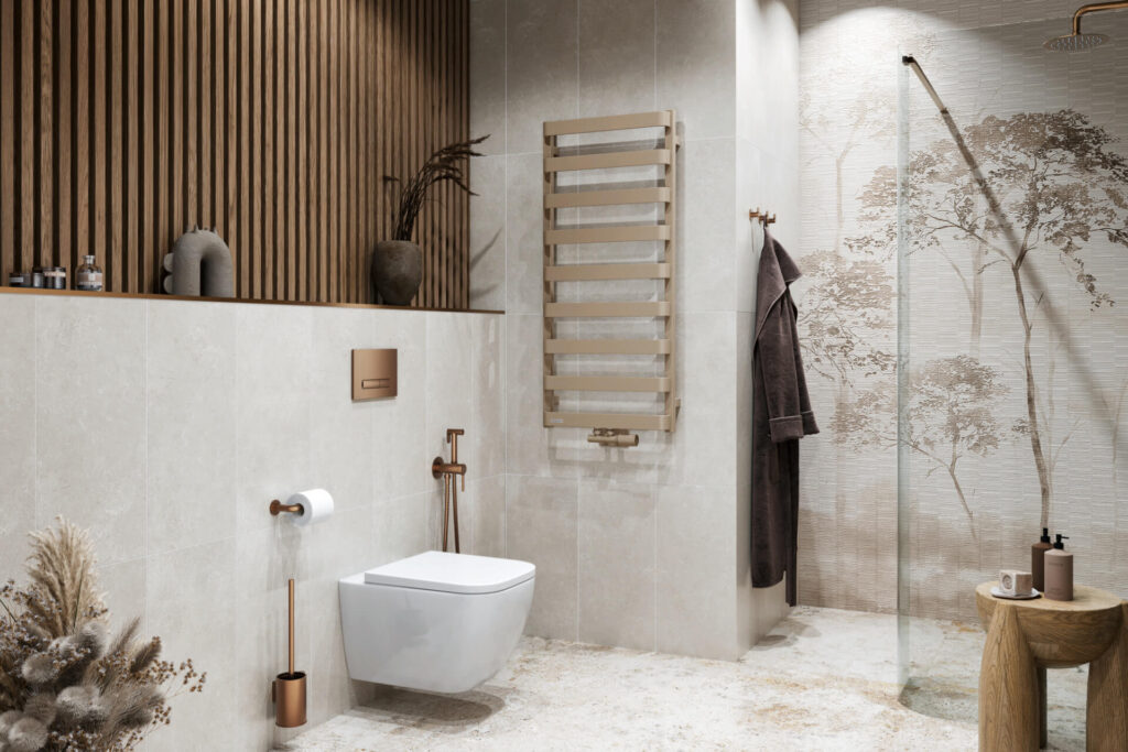 Caldo zestaw zintegrowany z głowicą termostatyczną, prawy, cappuccino