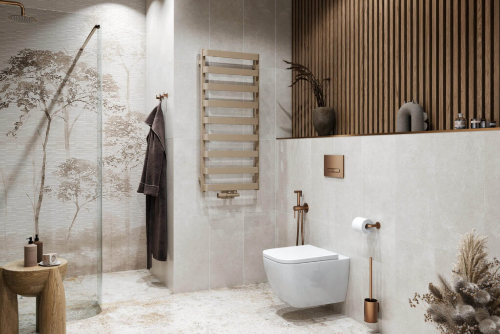 Caldo zestaw zintegrowany z głowicą termostatyczną, lewy, cappuccino