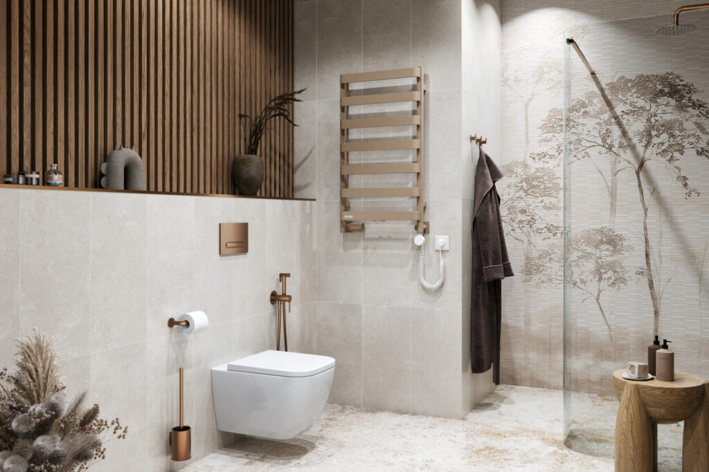 Caldo zestaw trójosiowy z głowicą termostatyczną z opcją montażu grzałki, lewy, cappuccino