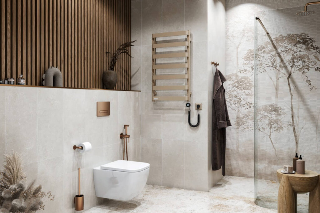 Meteor grzejnik łazienkowy elektryczny 85×50 cm z grzałką elektryczną 400W, cappuccino