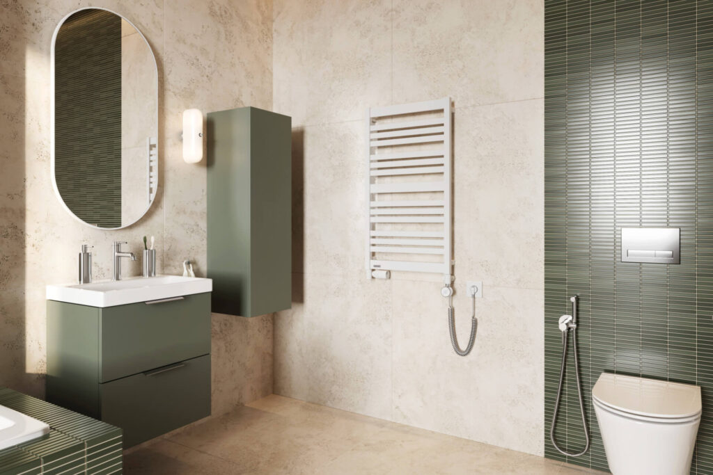 Caldo zestaw trójosiowy z głowicą termostatyczną z opcją montażu grzałki, lewy, biały mat