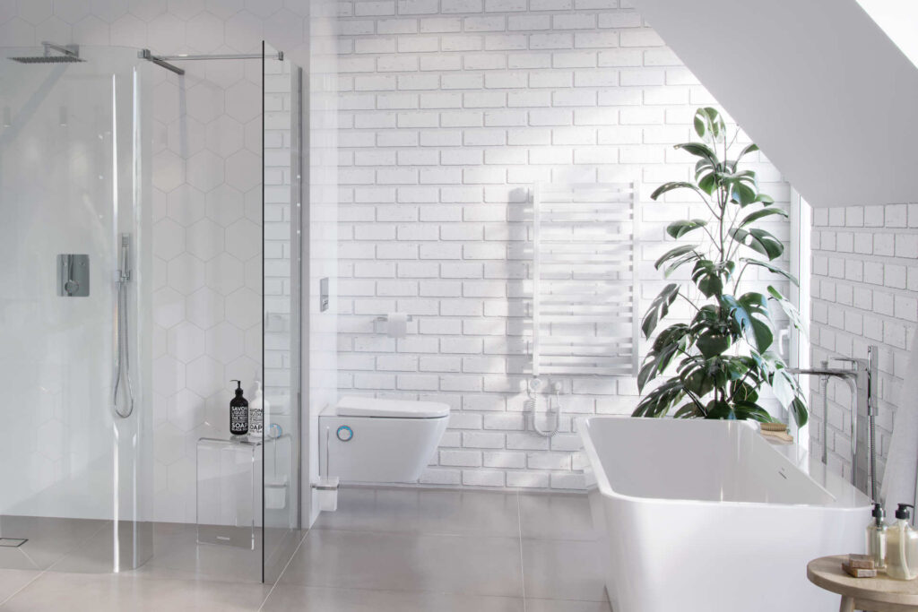 Horos grzejnik łazienkowy elektryczny 96×50 cm z grzałką elektryczną 400W, biały soft