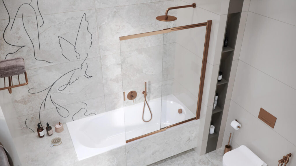 Liner parawan nawannowy 110×140 cm rozsuwany 2-częściowy lewy / prawy, miedziany szczotkowany