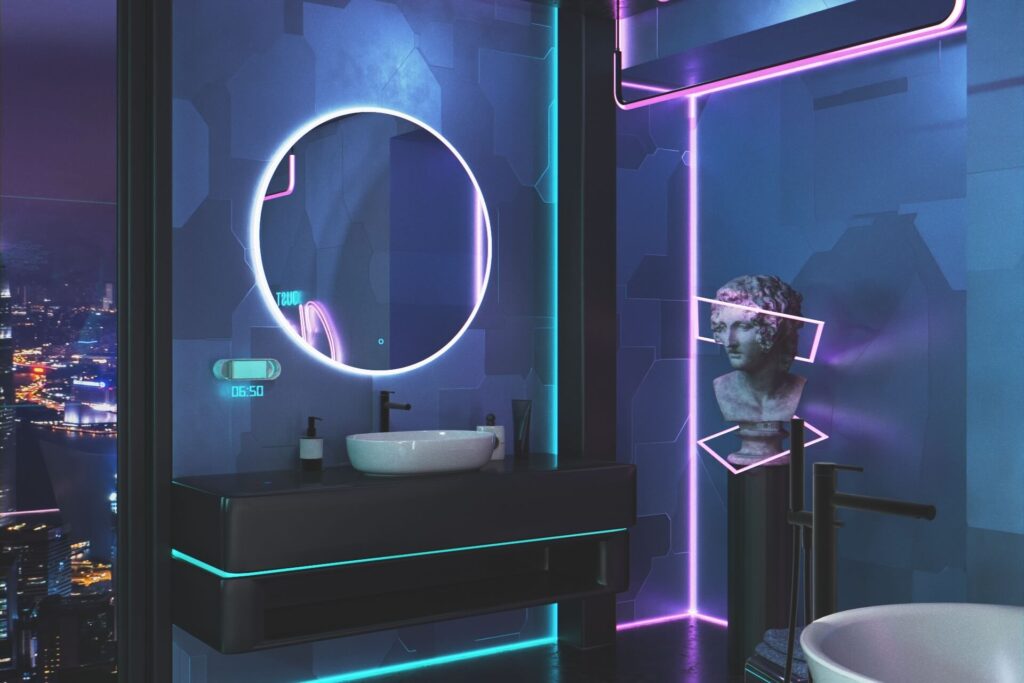 Lumiro lustro łazienkowe 80 cm okrągłe oświetlenie LED mata grzewcza, rama akrylowa