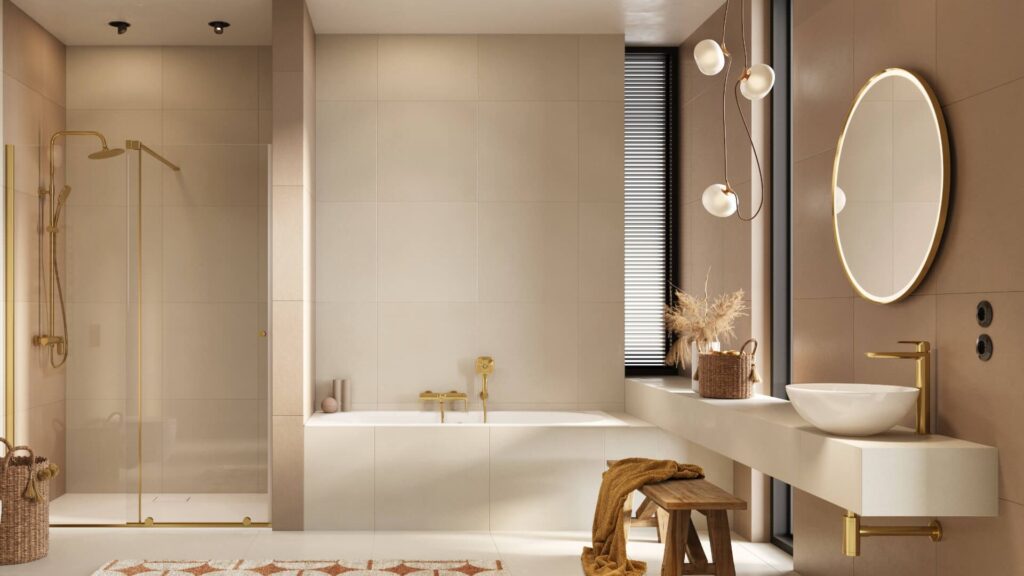 Corido lustro łazienkowe 80 cm okrągłe oświetlenie LED mata grzewcza, miedziany szczotkowany