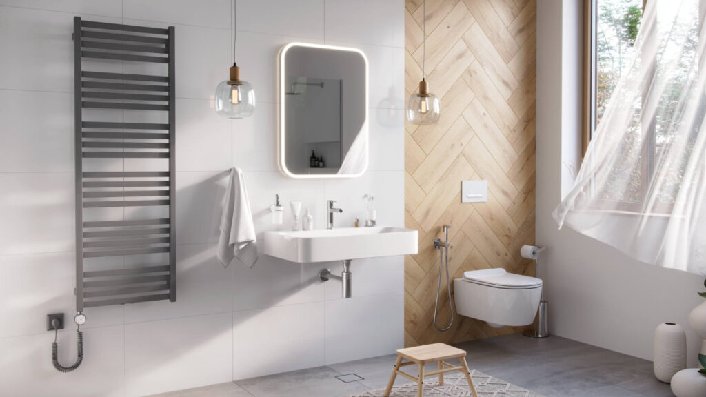 Lumiro lustro łazienkowe 80×60 cm prostokątne, oświetlenie LED mata grzewcza, rama akrylowa