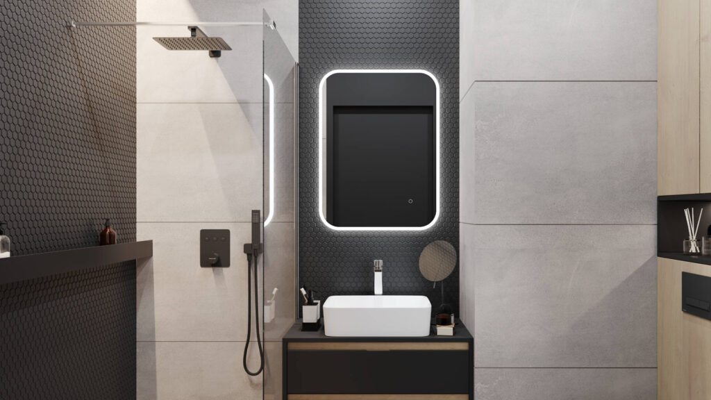 Lumiro lustro łazienkowe 80×50 cm prostokątne, oświetlenie LED mata grzewcza, rama akrylowa