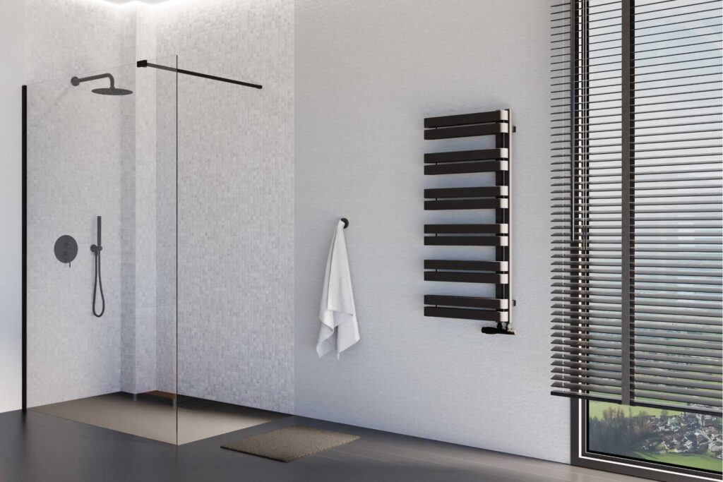 Meteor Side grzejnik łazienkowy asymetryczny 111×50 cm, czarny soft