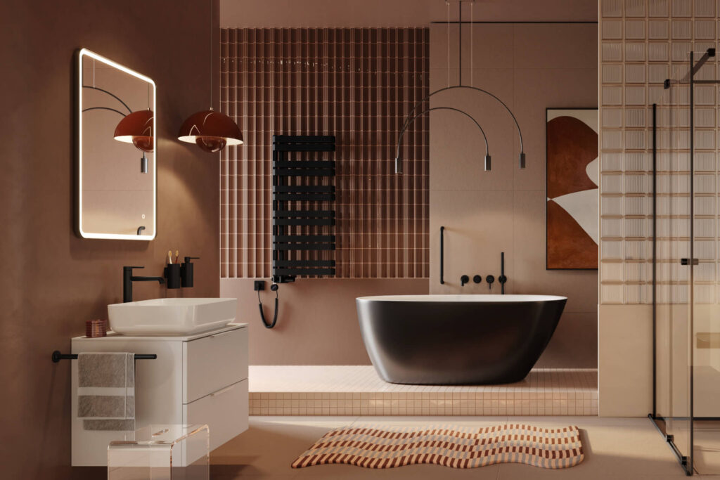 Meteor Side grzejnik łazienkowy asymetryczny 111×50 cm, czarny soft