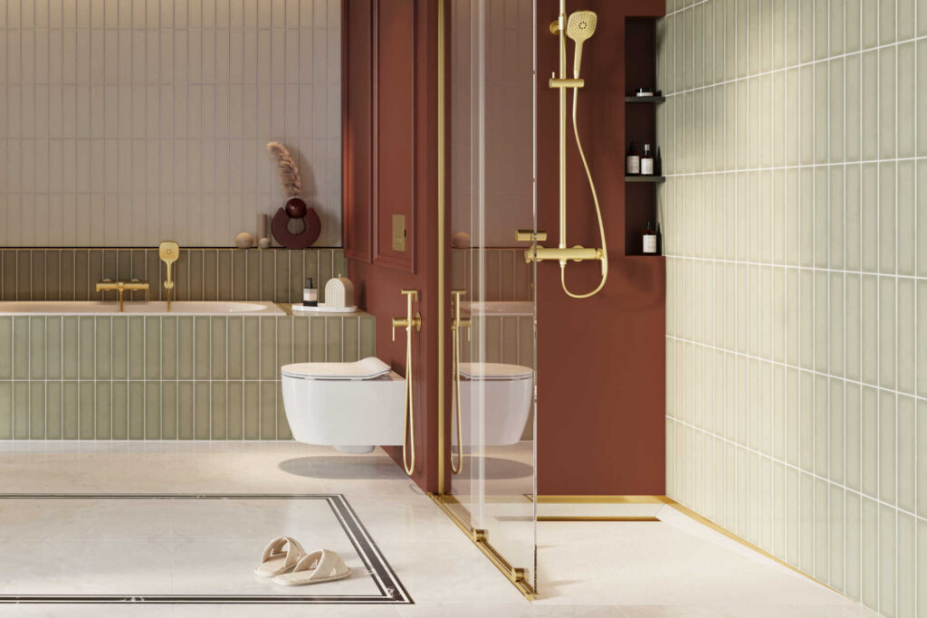 Profil brodzikowy 120 cm, spadkowy czołowy, stal nierdzewna, złoty, polerowany