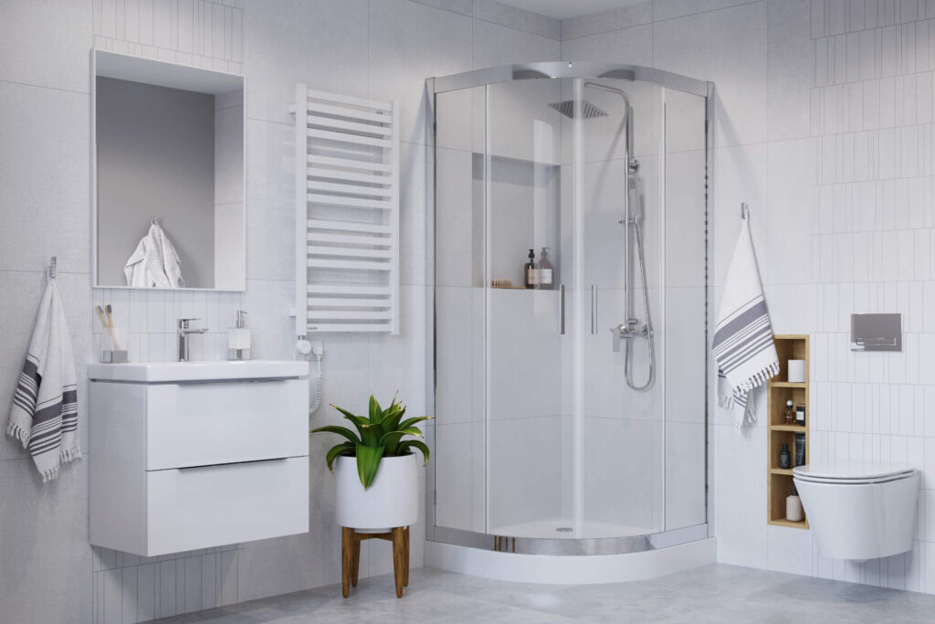 Seria 201 kabina półokrągła 90×90 cm drzwi przesuwne, powłoka Clean Control, chrom