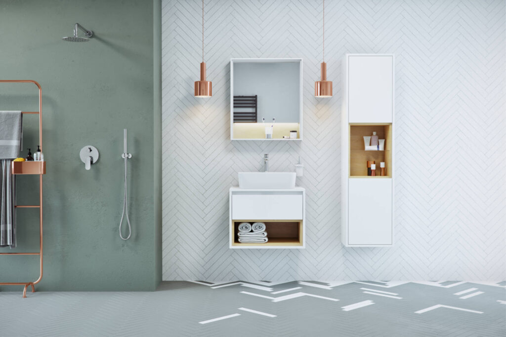 Tuto szafka boczna 160 cm wysoka, biały połysk/dąb