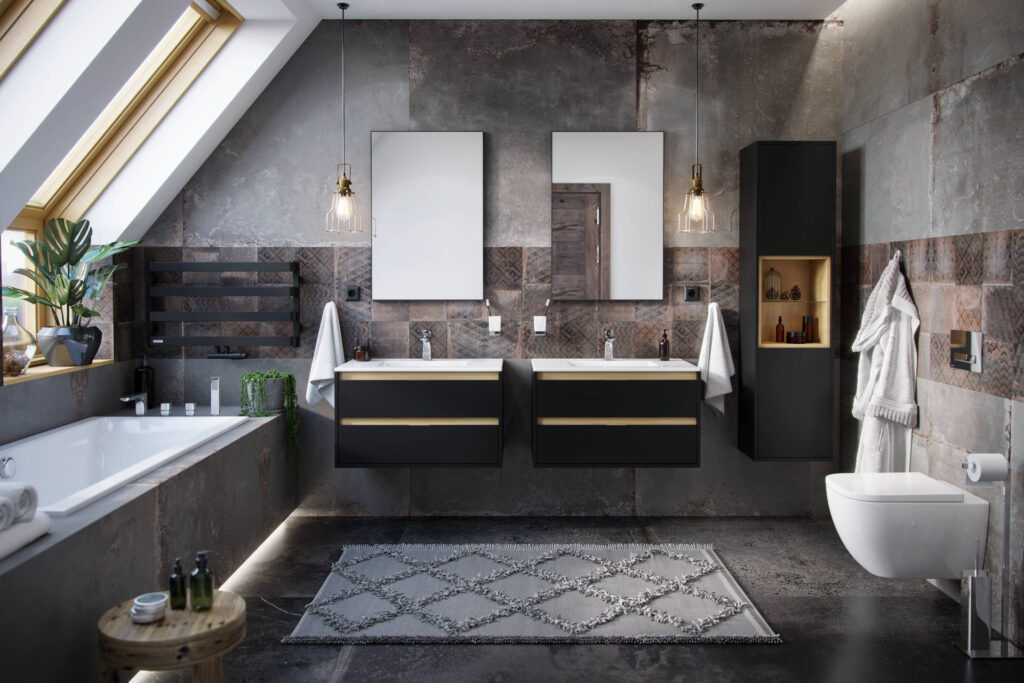 Tuto szafka boczna 160 cm wysoka, czarny mat/dąb