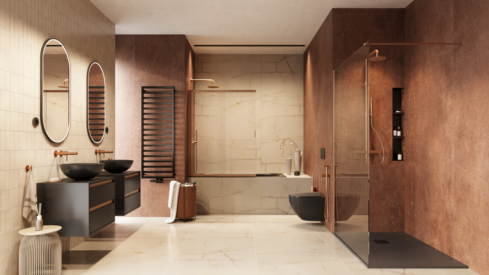 Vidoq walk-in ścianka prysznicowa prosta 100×200 cm, powłoka Clean Control, miedziany szczotkowany