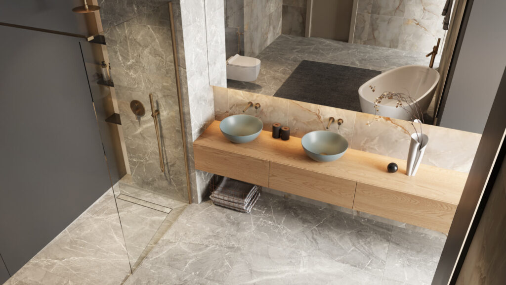 Vidoq walk-in ścianka prysznicowa prosta 120×200 cm, powłoka Clean Control, miedziany szczotkowany