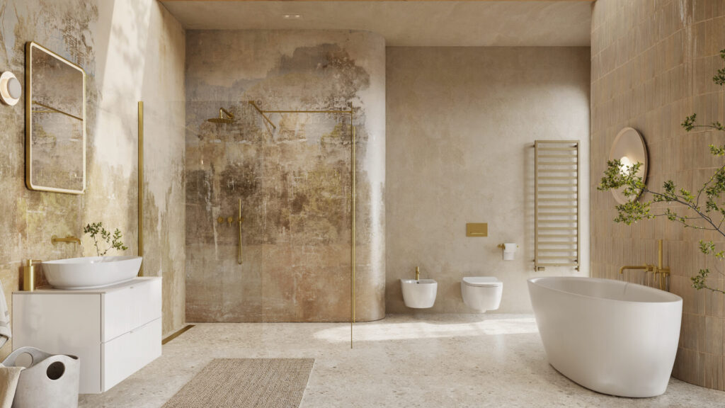 Vidoq walk-in ścianka prysznicowa prosta 100×200 cm, powłoka Clean Control, złoty szczotkowany