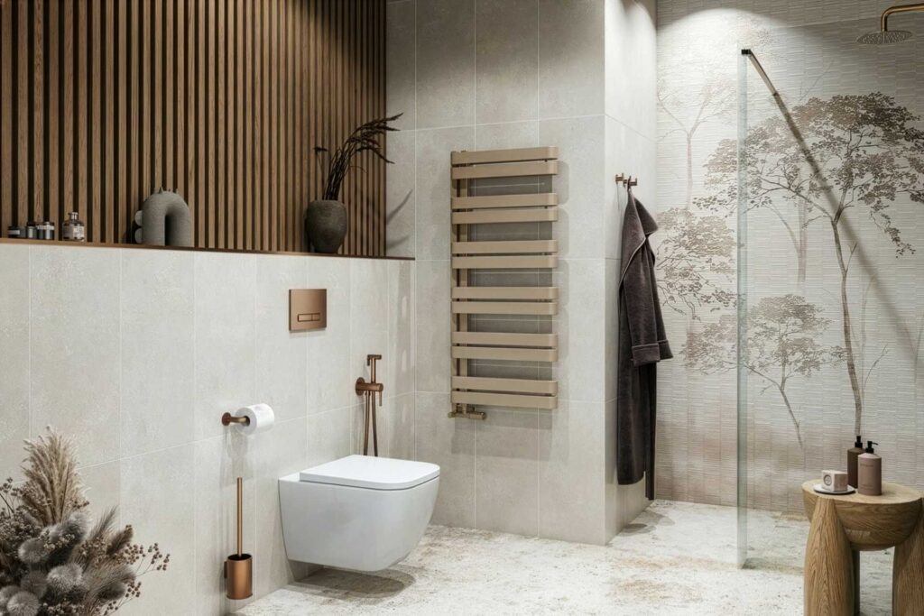 Meteor Side grzejnik łazienkowy asymetryczny 111×50 cm, cappuccino